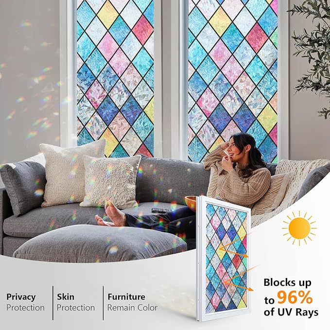 Window Privacy Film Stained Glass 17.5" x 78.7" Rainbow | Static cling – no glue - Image 2