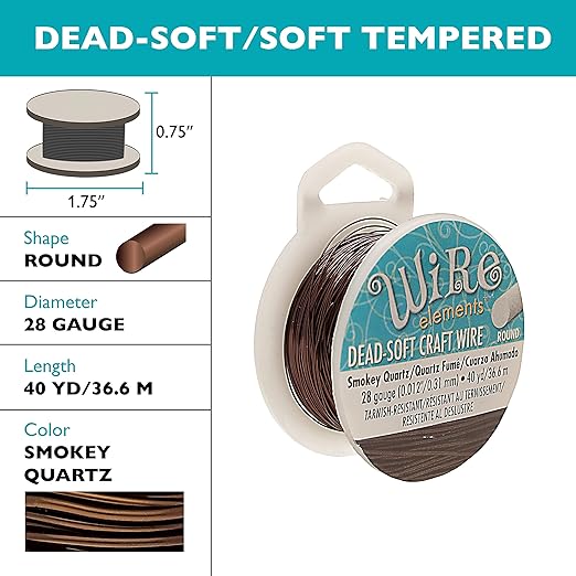 The Beadsmith Wire Elements Craft Wire – Tarnish Resistant, Soft Temper, Round, Smoke Quartz Color – 0.32mm, 28 Gauge, 40 Yard Spool – Jewelry Making, Wire Wrapping, & Other DIY Crafts