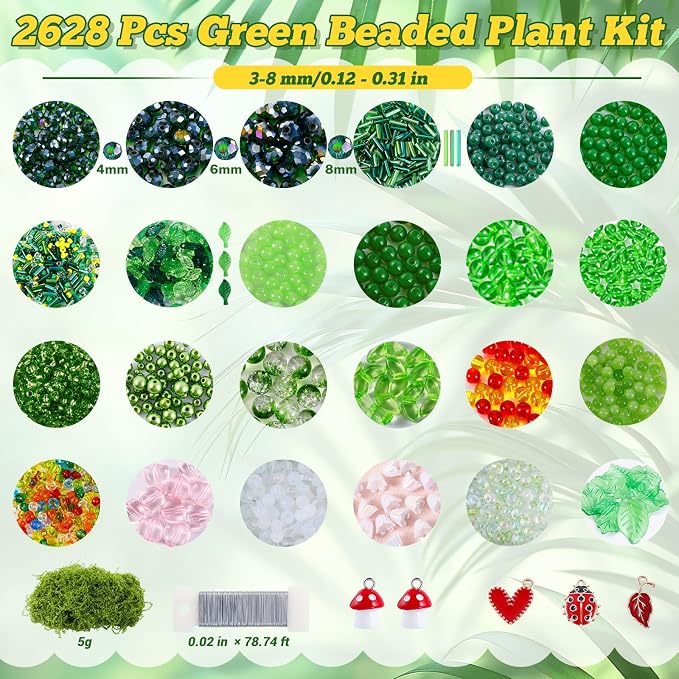 FOGWOWO 2628 Pcs Beaded Plant Kit Green Beads - Image 2