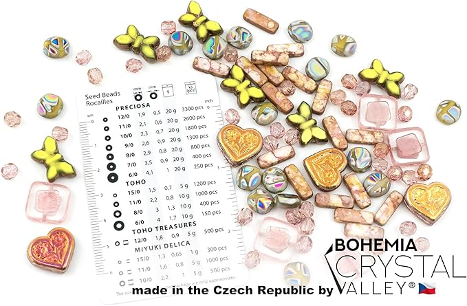 2.1oz (60g) of Focal Glass Bead Mix with Table-Cut Flower and Butterfly Beads, PG Pale Green Pink