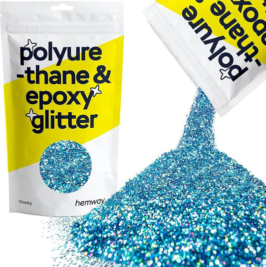 Hemway Polyurethane & Epoxy Resin Glitter 100g / 3.5oz Metallic Crystal Flake Additive for Flooring Jewelry Tumblers Glass Pigment - Chunky (1/40" 0.025" 0.6mm) - Ocean Blue Holographic