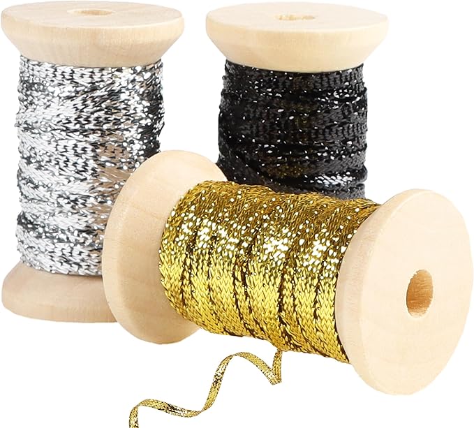 Gold&Silver Set Thin Ribbon 1/8 inch Metallic Braided Double Faced Ribbons Curling Ribbons For Balloon String Crafts Gift Wrapping Party Wedding Christmas Ornaments Decoration 7 Yard x 3 Rolls