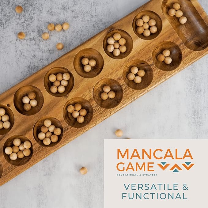 BSIRI Mancala Wooden Classic Board Game Entertainment for Family AdultsTeens Kids Ideal for Game Nigh Play with 2 or More People in All Ages