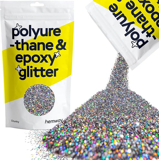 Hemway Polyurethane & Epoxy Glitter Metallic Crystal Flake Additive for Flooring, Jewellery Making, Tumblers and Resin 100g / 3.5oz - Chunky (1/40" 0.025" 0.6mm) - Gun Metal Grey Holographic