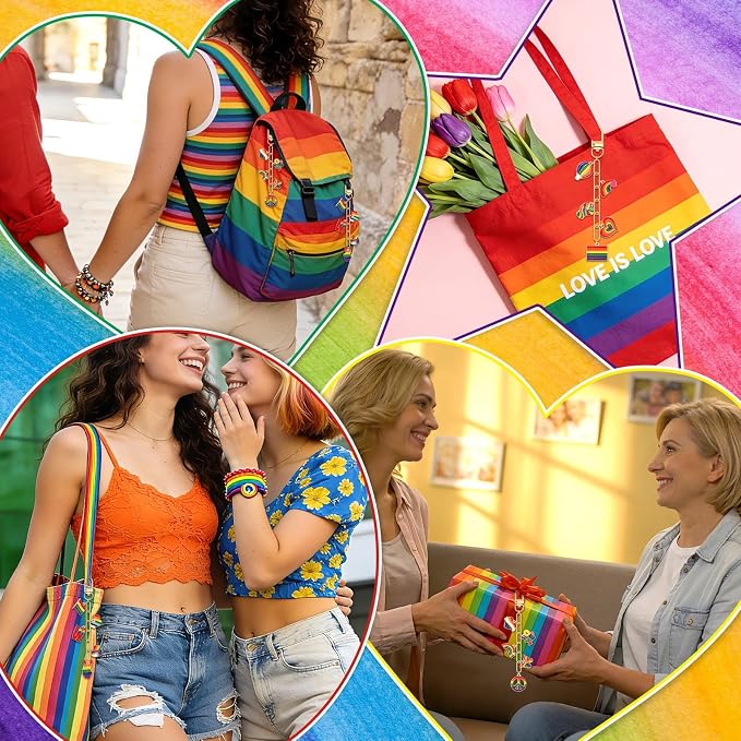 AUGSUN 189Pcs Pride Keychain Making Kit LGBT Rainbow DIY Keychain Craft | - Image 6