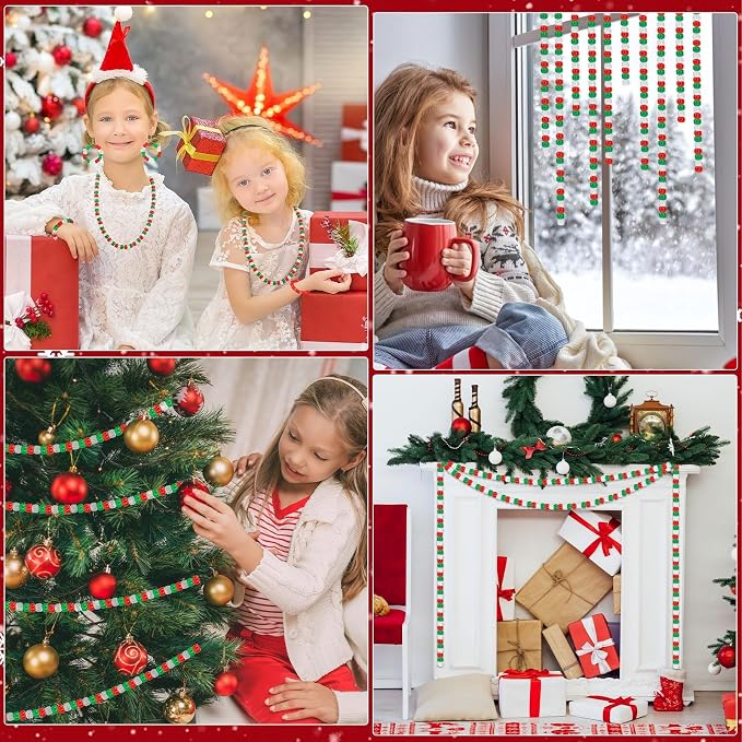 UPINS 1200Pcs Christmas Pony Beads, Glitter Red Green Transparent Pony Beads - Image 7