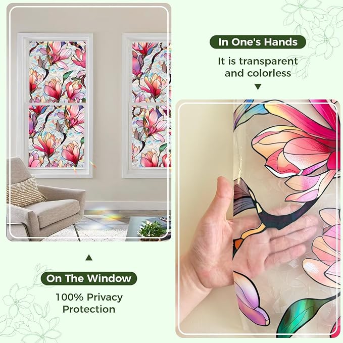Stained Glass Window Film UV Resistant Window Privacy Film, Hummingbird Floral - Image 8