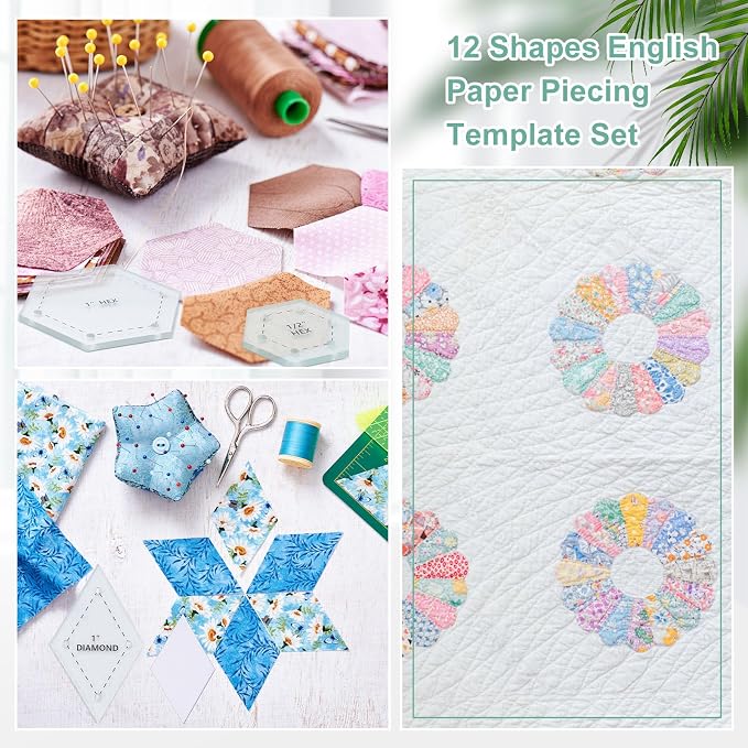 Cinnvoice 612 Pcs Patchwork Paper EPP English Piecing Supplies 12 Shapes - Image 5