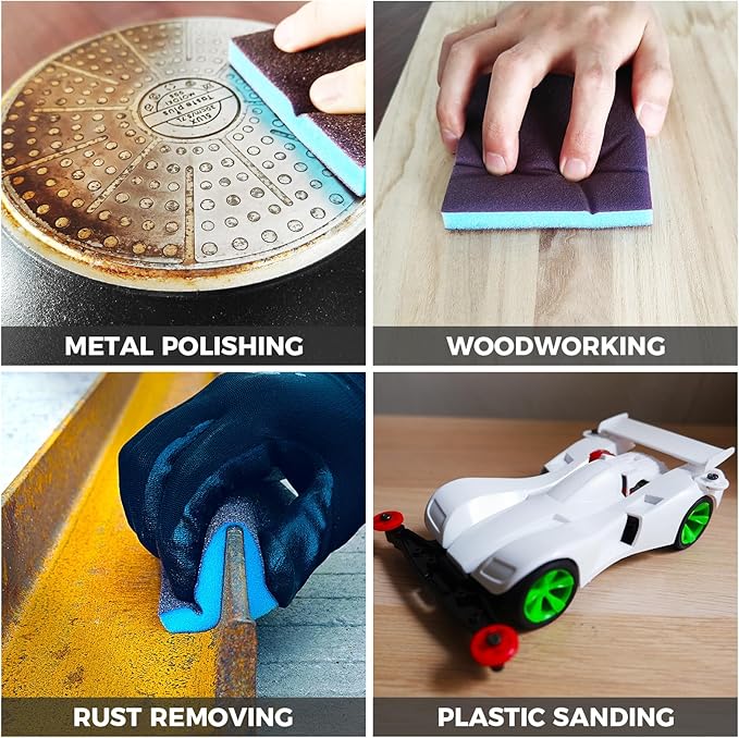 18pcs Sanding Sponge Kit 60, 80, 120, 180, 220, 320 grit, Soft Sanding Blocks Washable and Reusable, Double-Sided Sponge Sanding Blocks Wet Dry Sandpaper Pad for Wood Metal Furniture Paint