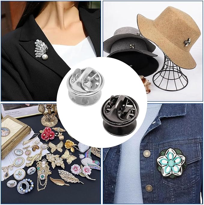 130 Set Pin Backs, Blank Pins Scatter Butterfly Clutch Pin Holder Enamel Pins Locking Backs Tie Tacks Jewelry Backings Clasp for Brooch Lapel Hat Uniform Badges Tie Tack (10mm, Silver&Black)