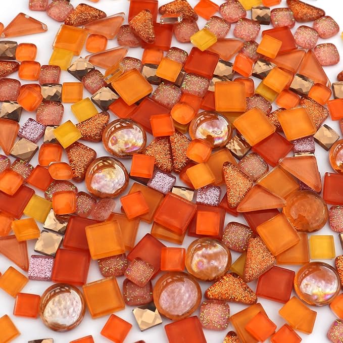 LITMIND 1.1LB Orange Mixed Irregular Crystal Glass Mosaic Tiles - Image 2