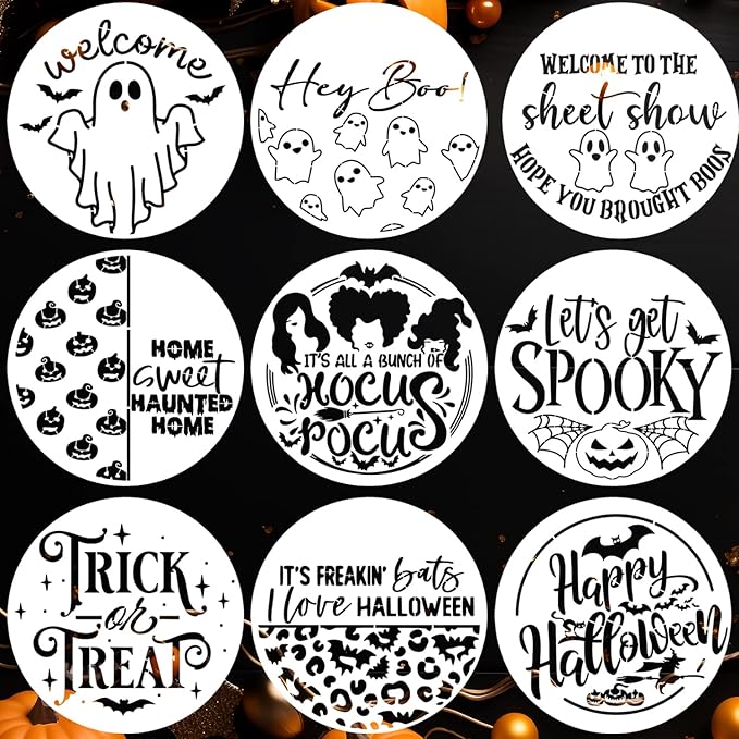 Halloween Stencils for Painting on Wood 12” Large Halloween Stencil Hey Boo Trick or Treat Hocus Pocus Templates for Door Hanger Porch Sign Shirt Painting