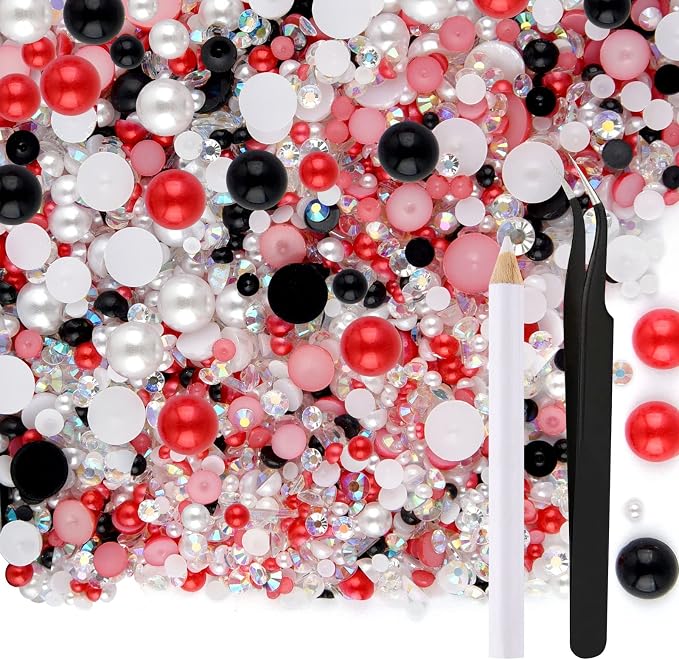ASTARON 50g Mix Flatback Rhinestones Half Pearls by ASTARON