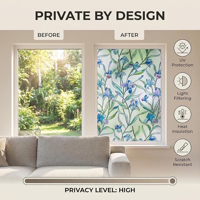 Coavas Stained Glass Window Film Privacy Static Cling - Image 3