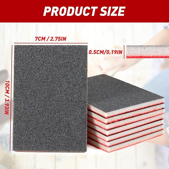 24 Pcs Sanding Sponge 120 Grit, Washable & Reusable Sanding Blocks for Wood, Metal, Drywall, Glazing, Wet Dry Sandpaper for Smooth Finishing