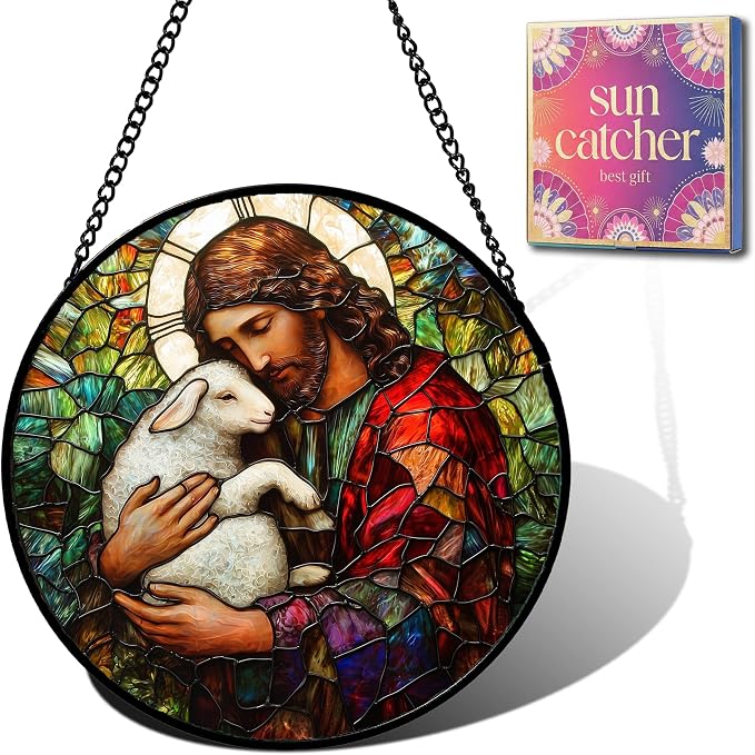 Christian Jesus Acrylic Suncatcher Faux Stained Glass Window Hanging 11.8" | by Unknown