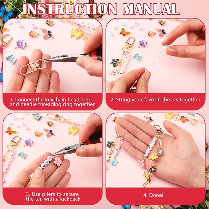 CraftyDream 558 Pcs Flower Keychain Making Kit DIY Butterfly Floral Bag Charm - Image 4
