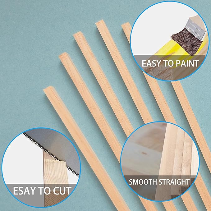 120Pcs Balsa Wood Square Dowels 1/4 x 1/4 x 12 inch DIY Sticks for Crafts Model Making (1/4"x12"-120pcs)