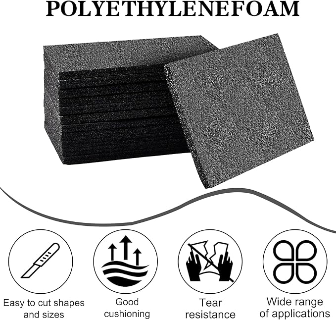 15 Pcs 12" x 8" x 0.5" Polyethylene Foam Thick Foam Sheet Firm Black Foam Padding PE Foam Packing Foam Pieces for Craft Shipping Moving