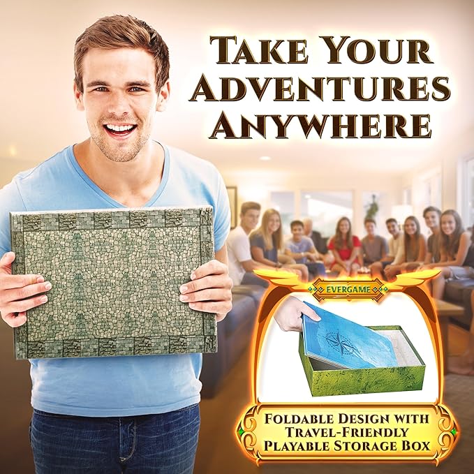 10 DND Game Mats and a lot More - Includes 6 Dungeons & Dragons Board Game Battle Maps (1" Hex Grid), Huge Size 22x26-4 3D Battle Arenas, 140+ Reusable Stickers, 4 Markers & Eraser, by EverGame