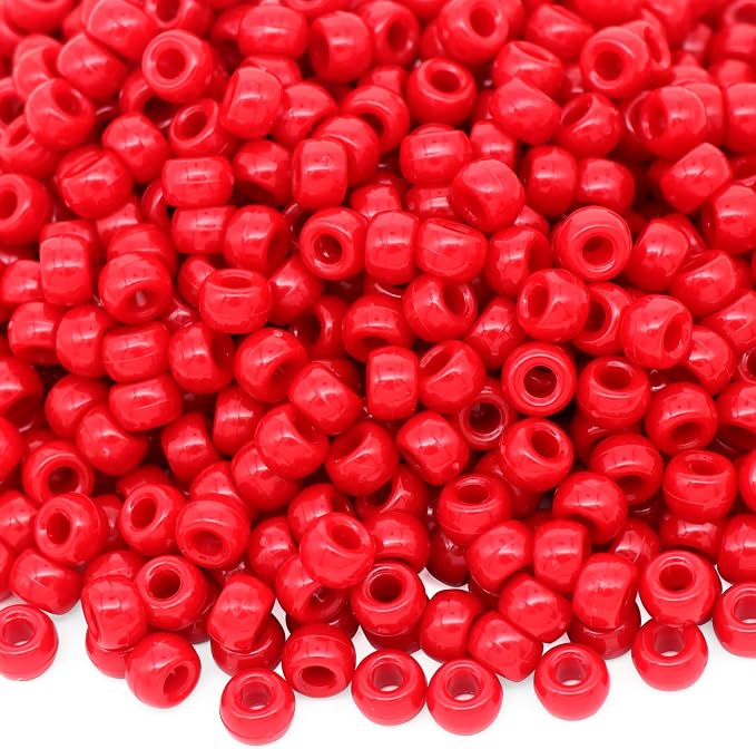 1000Pcs Pony Beads Bracelet 9mm Red Plastic Barrel Pony Beads by Auvoua
