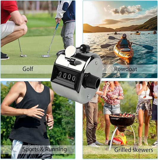 GDMINLO Metal Hand Tally Clicker Counter, 4-Digit Number Count Clicker with Metal Case Mechanical Counter for Coaching, Knitting, Lap, Fishing, Golf and Row with 2-Nylon Lanyard,Silver