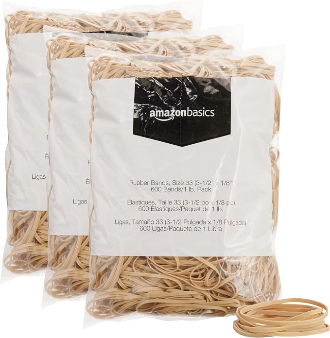 Amazon Basics Rubber Bands, Office Supplies, Size 33, 600 Bands/1 lb Pack by AmazonBasics