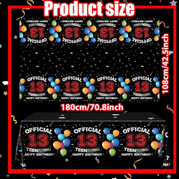 13th Birthday Decorations for Boys Red Black 13th Happy Birthday Tablecloth for - Image 6