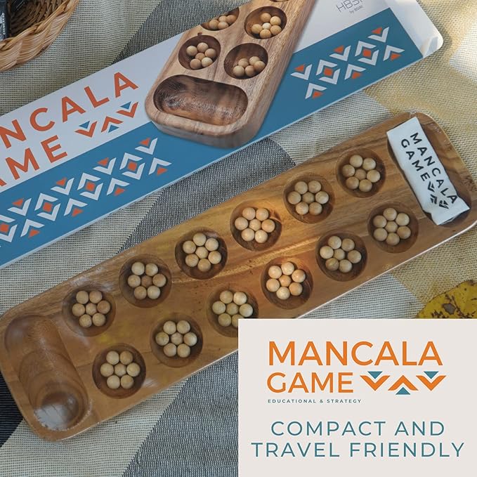 BSIRI Mancala Wooden Classic Board Game Entertainment for Family AdultsTeens Kids Ideal for Game Nigh Play with 2 or More People in All Ages