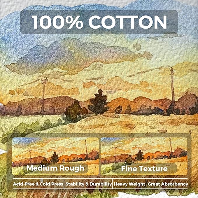 Funto Watercolor Journal 2-Pack, 3.5x5.5, 44 Pages Each, 100% Cotton Cold Press, Pearlescent PU Leather Brown Hard Cover, Art Supplies for Mixed Media