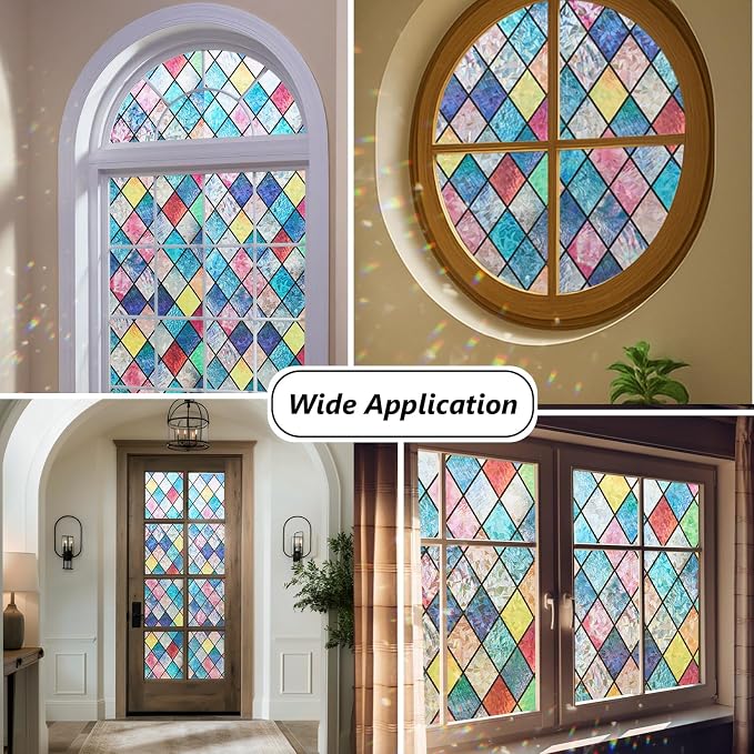 Window Privacy Film Stained Glass 29.5" x 78.7" Rainbow | Static cling – no glue - Image 3