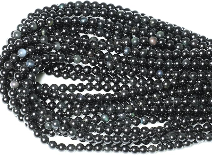 60PCS 6mm Natural Black Obsidian Gemstone Round Loose Beads Crystal Energy by CHEAVIAN