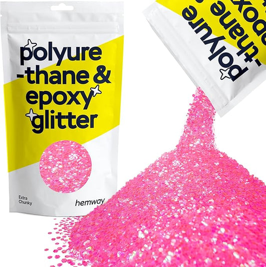 Hemway Polyurethane & Epoxy Resin Glitter 100g / 3.5oz Metallic Crystal Flake Additive for Flooring Jewelry Tumblers Glass Pigment - Extra Chunky (1/24" 0.040" 1mm) - Baby Pink Iridescent