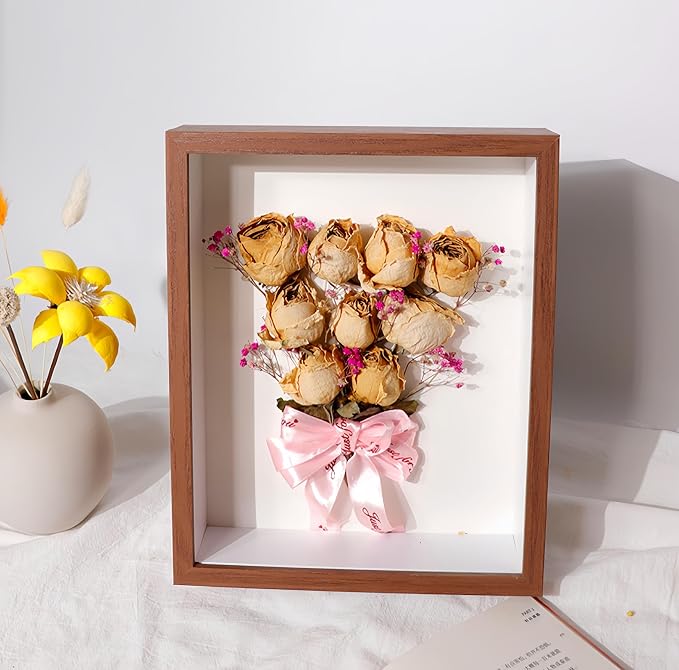 2 Pack 4x6 Shadow Box Frame，HD Glass Wooden Brown Hollow Photo Frame, Seashell - Image 2