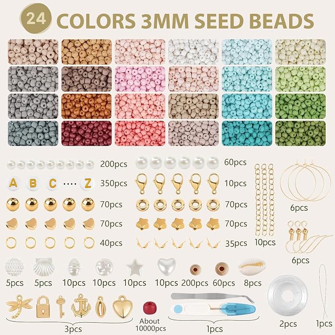 TEXGIZRLY 3mm Seed Bead for Bracelets Friendship Bracelet Making Kit | 24 - Image 2