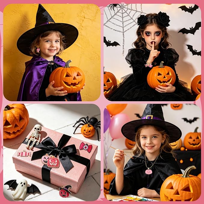 SANNIX 110Pcs 55 Pairs Pink Halloween Charms Bulk Cute Enamel Jewelry Charm | - Image 7
