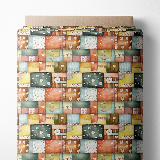 Patchwork Cotton Fabric Panel 61 x 36.6 Inches, Scandinavian Heart Pattern by FabricsTown