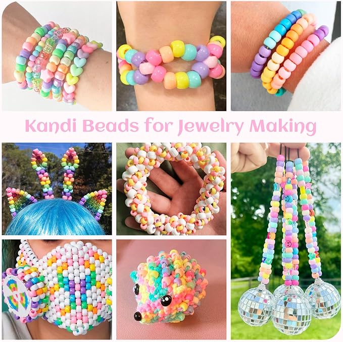 1000+PCS Assorted Pony Beads for Bracelets, 9mm Acrylic Rave Kandi Bead Bulk - Image 6