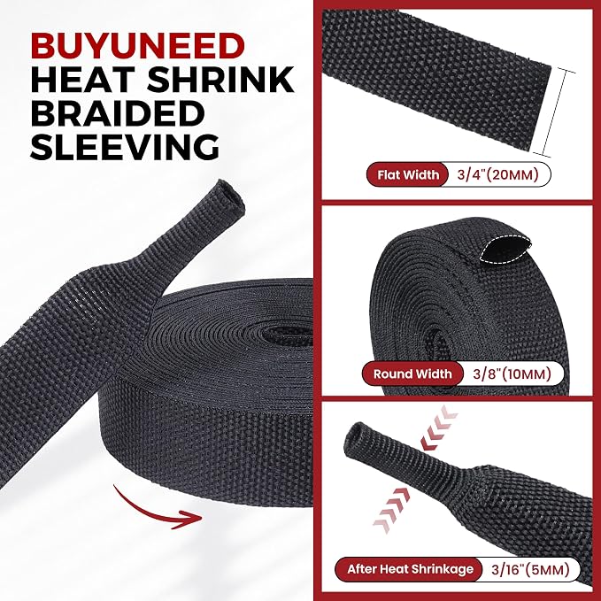 Heat Shrink Wire Loom 2:1 Shrinkable Braided Cable Sleeve 3/8 Inch ID-220ft - Image 2
