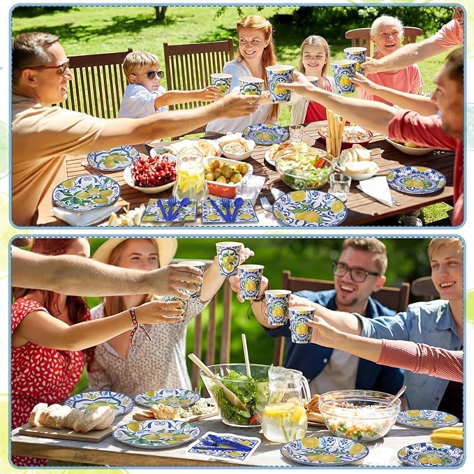 450 Pcs Capri Lemon Party Tableware Set Decorations Mediterranean Blue and - Image 4