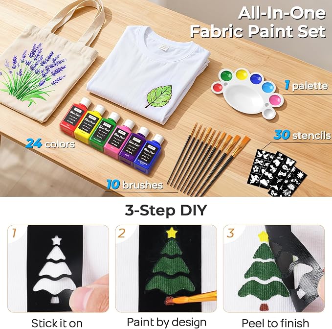 Nicpro 24 Colors Fabric Paint, Permanent Soft Fabric Paint Set - Image 6