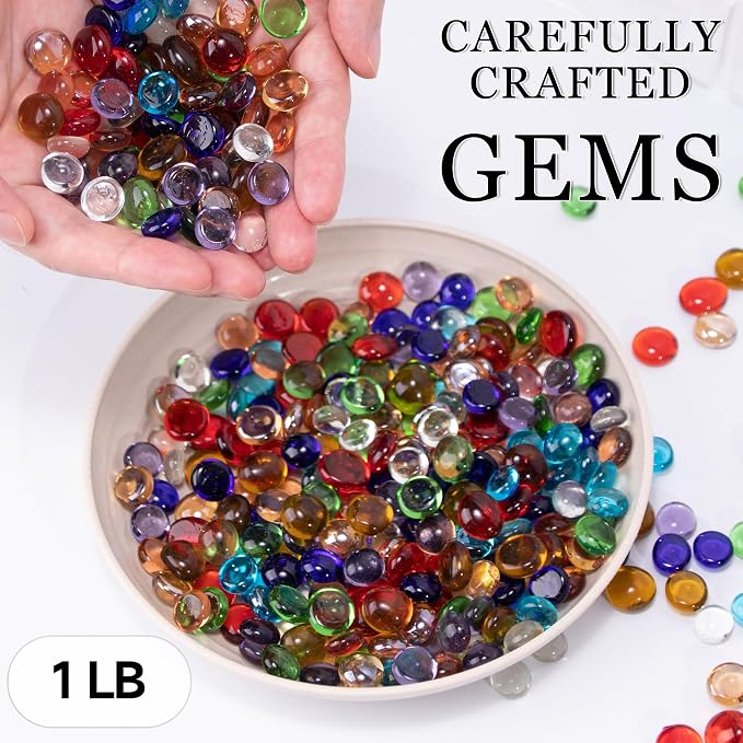 1LB Mini Glass Gems, Mixed Colour Mancala Stones Flat Bottom Marble Beads - Image 2