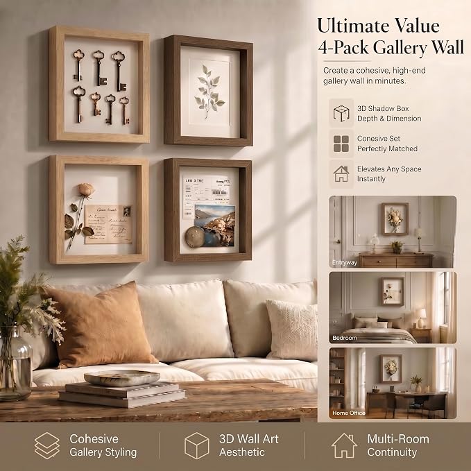 4 Pack 8x10Shadow Box Frame Set, Deep Wood Display Case - Image 6
