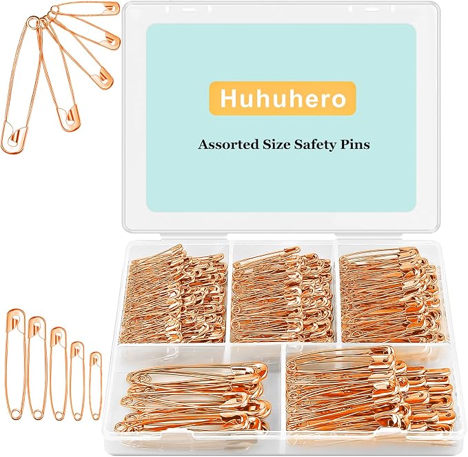 340 Pack Safety Pins Assorted, 5 Different Sizes Small and Large Safety Pins by Huhuhero