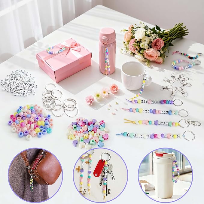 BIGCOMER 578Pcs DIY Bead Keychain Making Kit – Alphabet Letter Beads & Key - Image 6