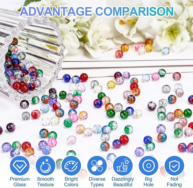XSEINO About 144 Colors 1200PCS 6mm Glass Beads Bracelet Making Set, Colored - Image 4