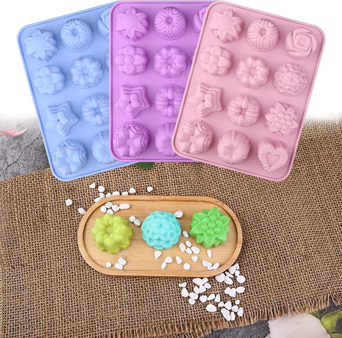 Sakolla 3 Pack Flower Soap Molds, 12 Cavities Different Shapes Silicone Molds - Image 6