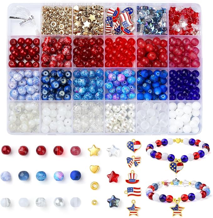 DUQGUHO Red White and Blue Glass Beads by DUQGUHO