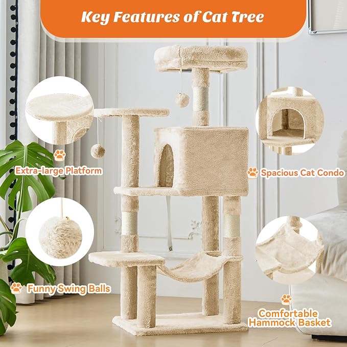 Sweetcrispy 44 Inch Cat Tree Tower, Cat Climbing Tower - Image 3