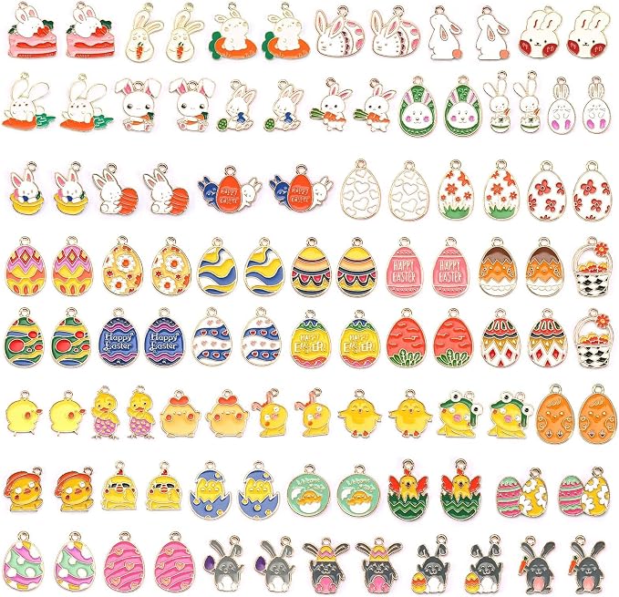 SANNIX 110Pcs 55 Pairs Easter Charms Gold Enamel Charm by SANNIX